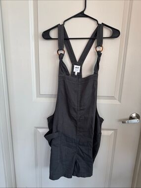 aerie Charcoal Gray Overalls Romper with Ring-Detail Straps